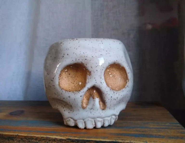 "Skull Cup" These are my favorite thing to make, ceramic, 2022